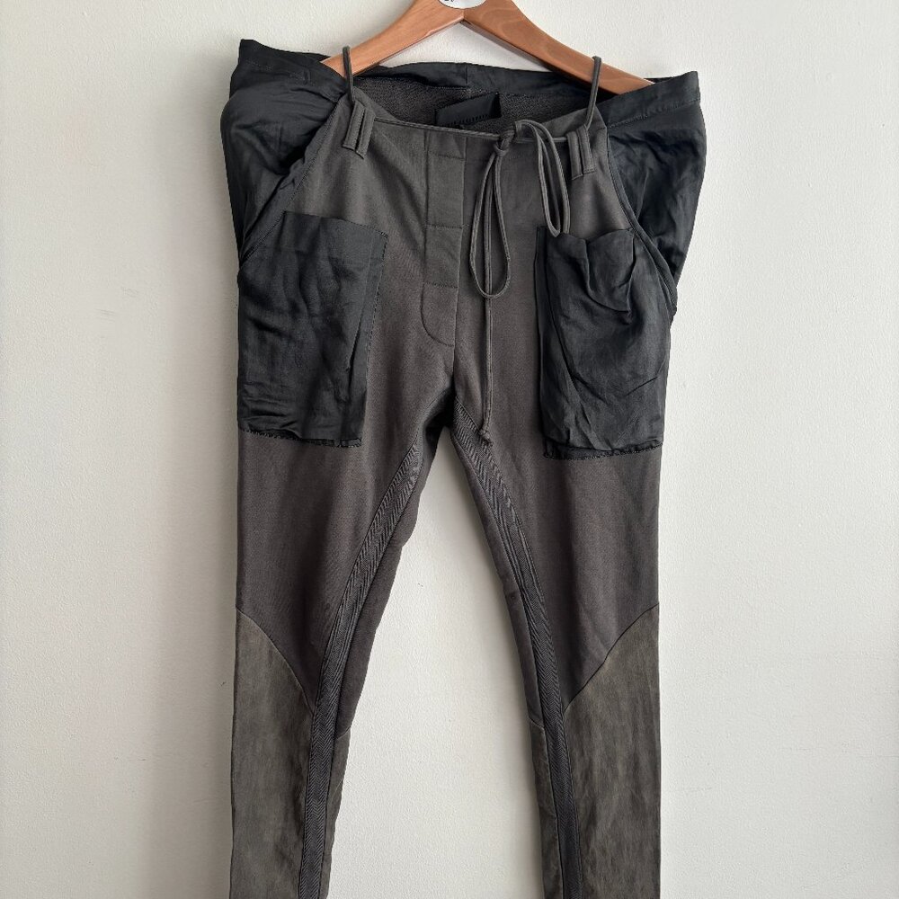 Haider Ackermann Drawstring Cotton Silk Leather Tapered Trousers/Lounge Pants 36